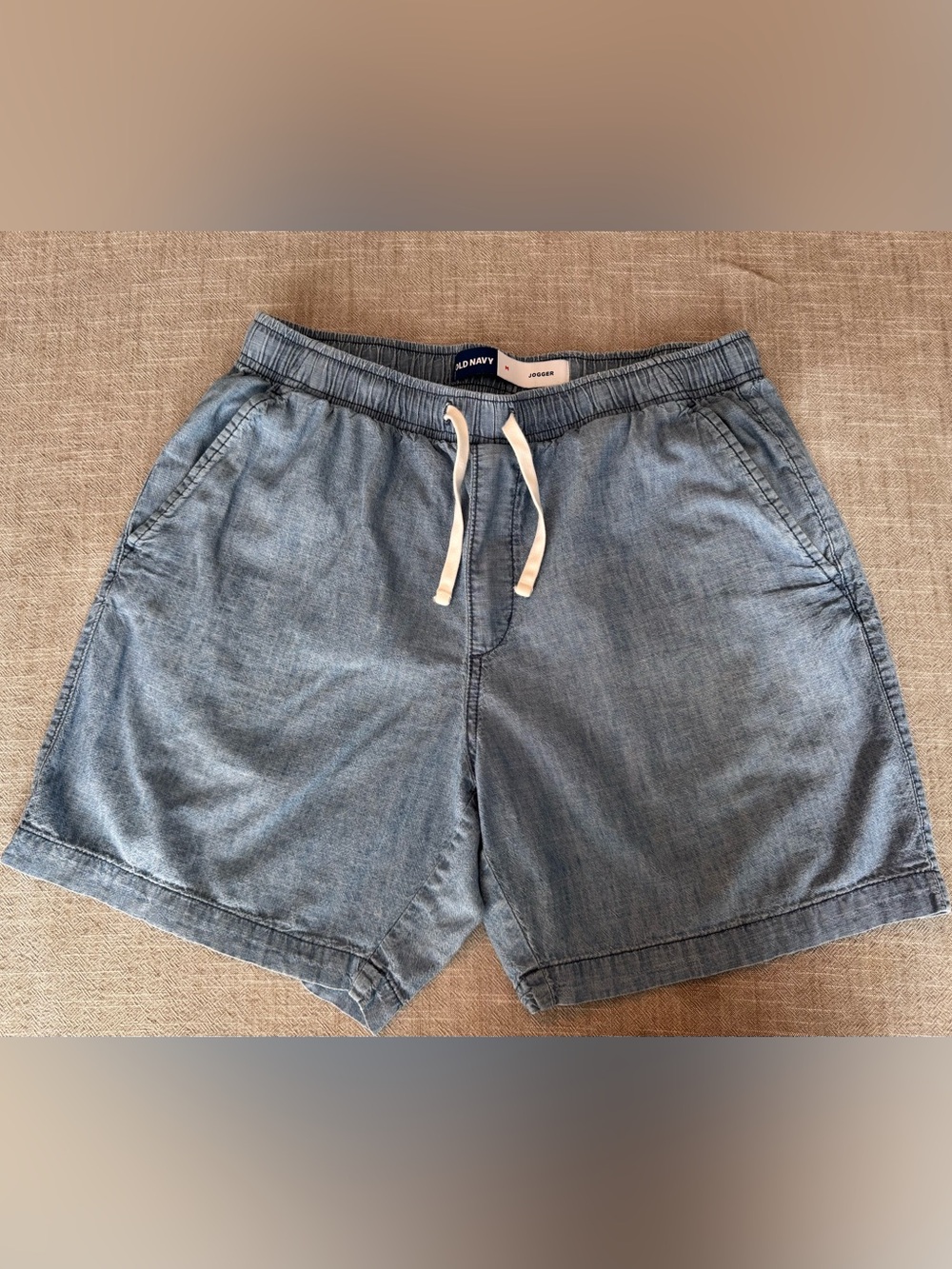 Old Navy Men’s Cotton Jogger Shorts Size Medium Chambray Blue Pockets Pull-On